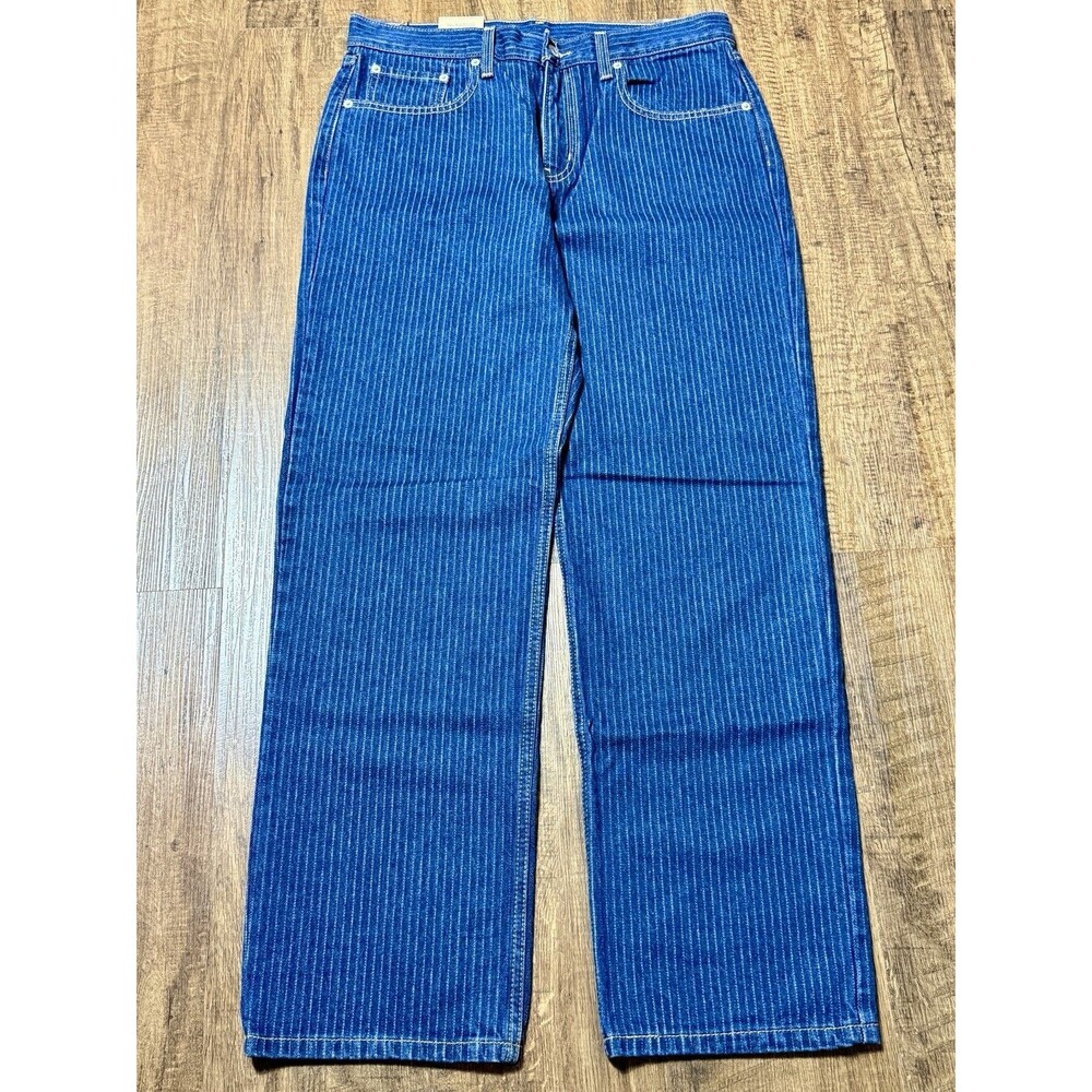 Levis NWT Low Pro Relaxed Pinstripe Jeans Womens 30x30 Dark Wash Straight Denim